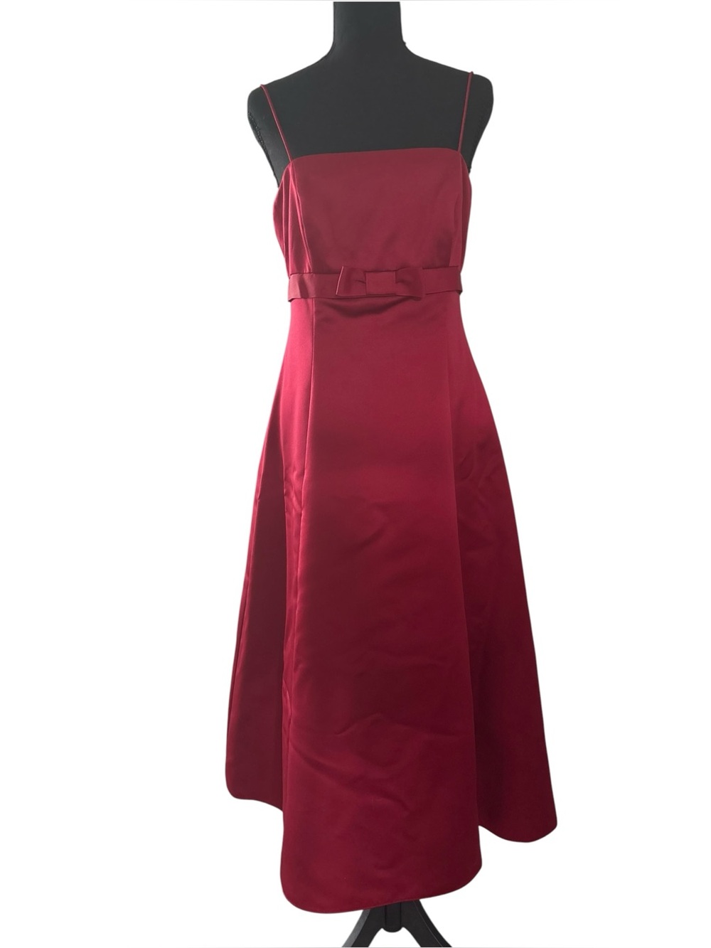 David’s Bridal Red Satin Bow Belt Formal Dress